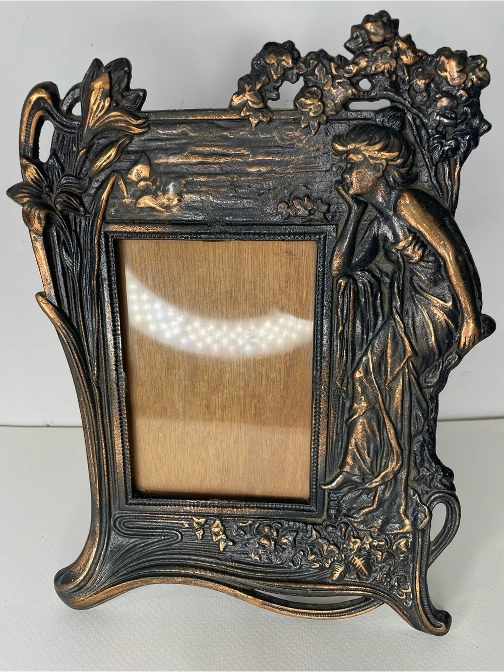 Art Nouveau Style Figural Picture Frame Metal Woman Lady for a Photograph Photo
